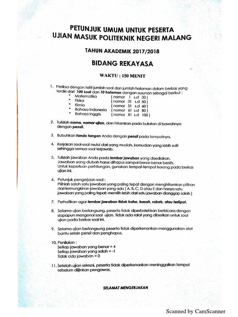 Soal Umpn 2017 Polinema Rekayasa