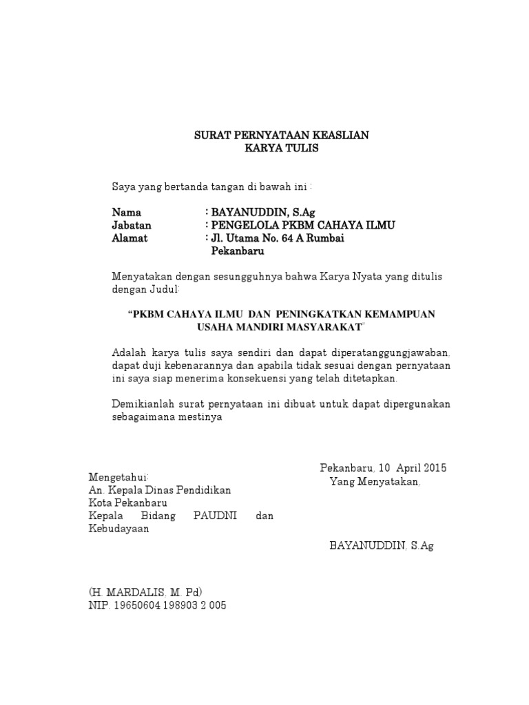 Surat Pernyataan Karya