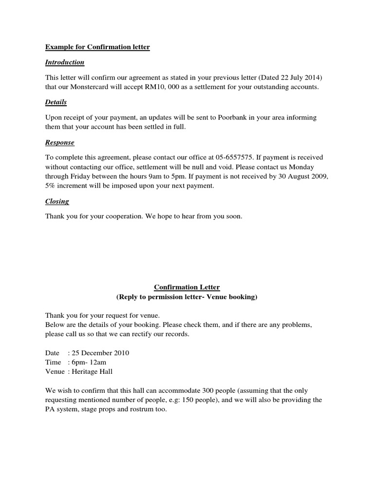 Example For Confirmation Letter | PDF | Business