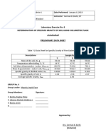 Laboratory Exercise No. 6 Determination of Specifdic Gravity of Soil Using Volumetric Flask SFSFSDFSDFSDF Preliminary Data Sheet