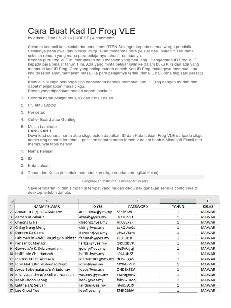 Cara Buat Kad Id Frog Vle Pdf