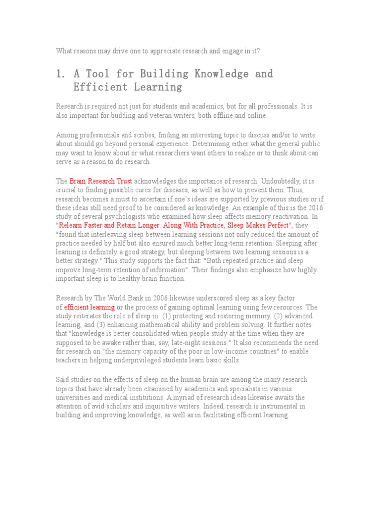 A Tool For Building Knowledge and Efficient Learning: Brain Research ...