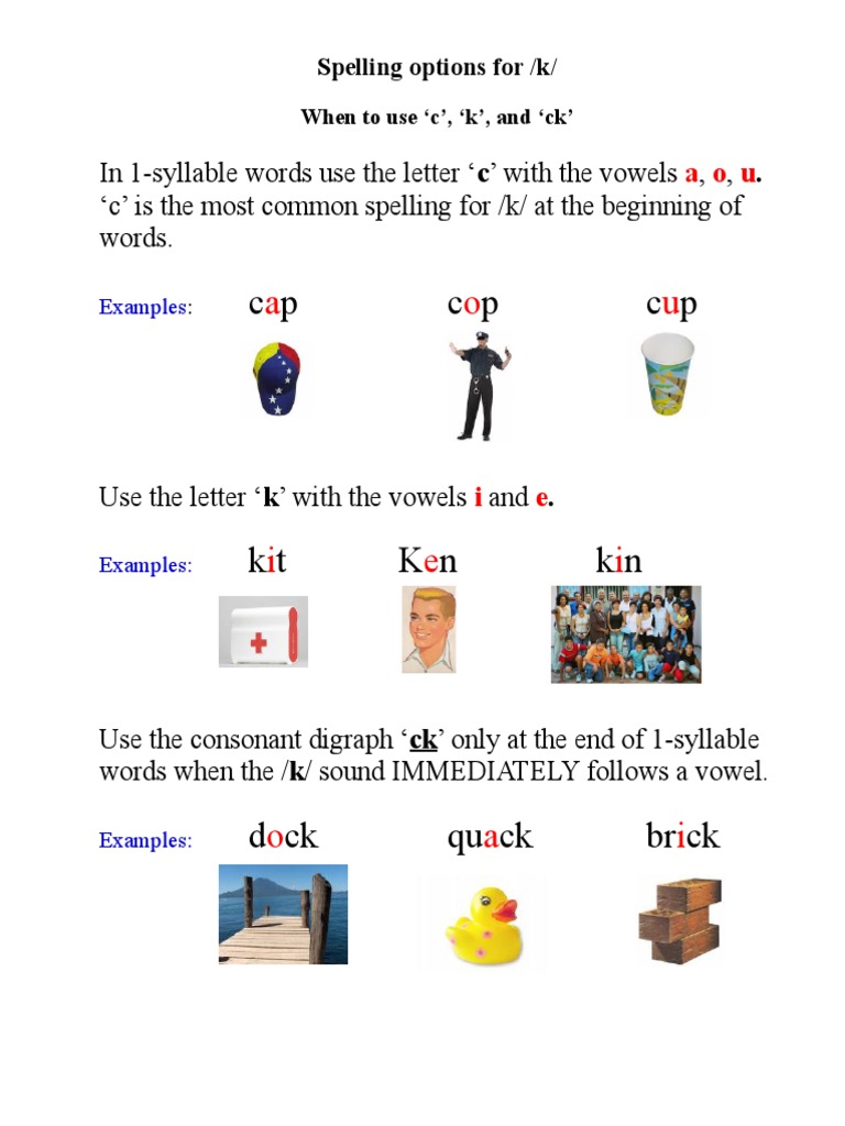 Spelling Rule For C K CK PDF