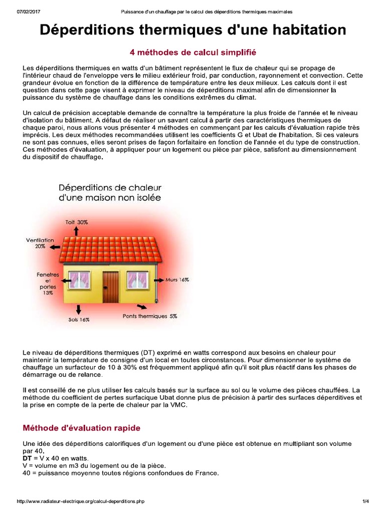 Puissance D'un Chauffage Par Le Calcul Des Déperditions Thermiques — free download