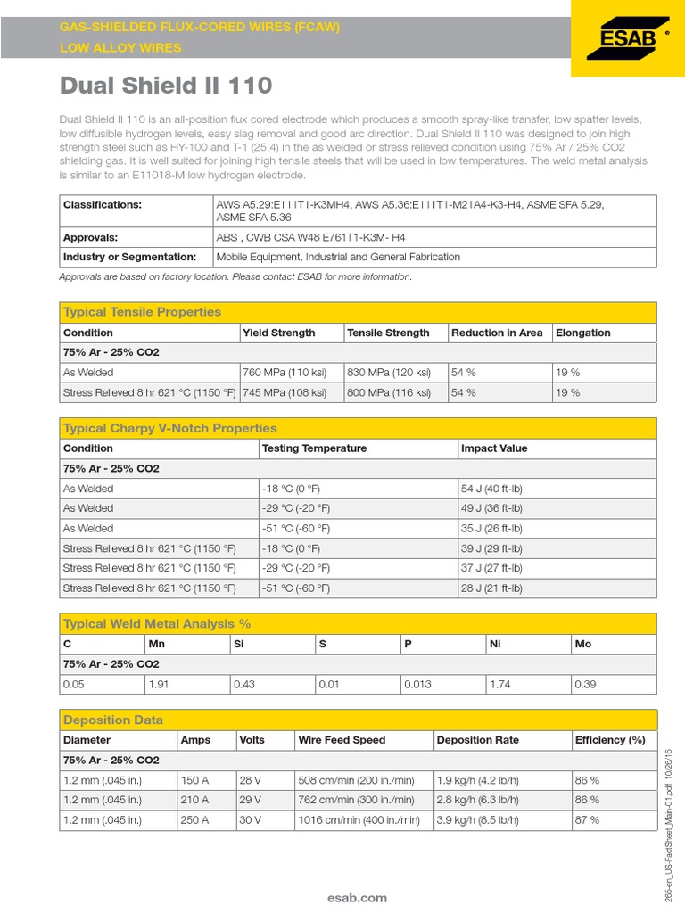 Esab, Dual Shield II 110 (265En USFactSheet Main01) (26.10.16