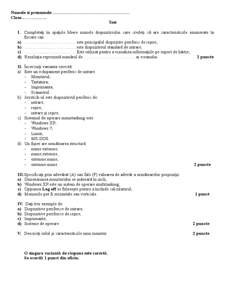 Test TIC Cls V Si VI | PDF