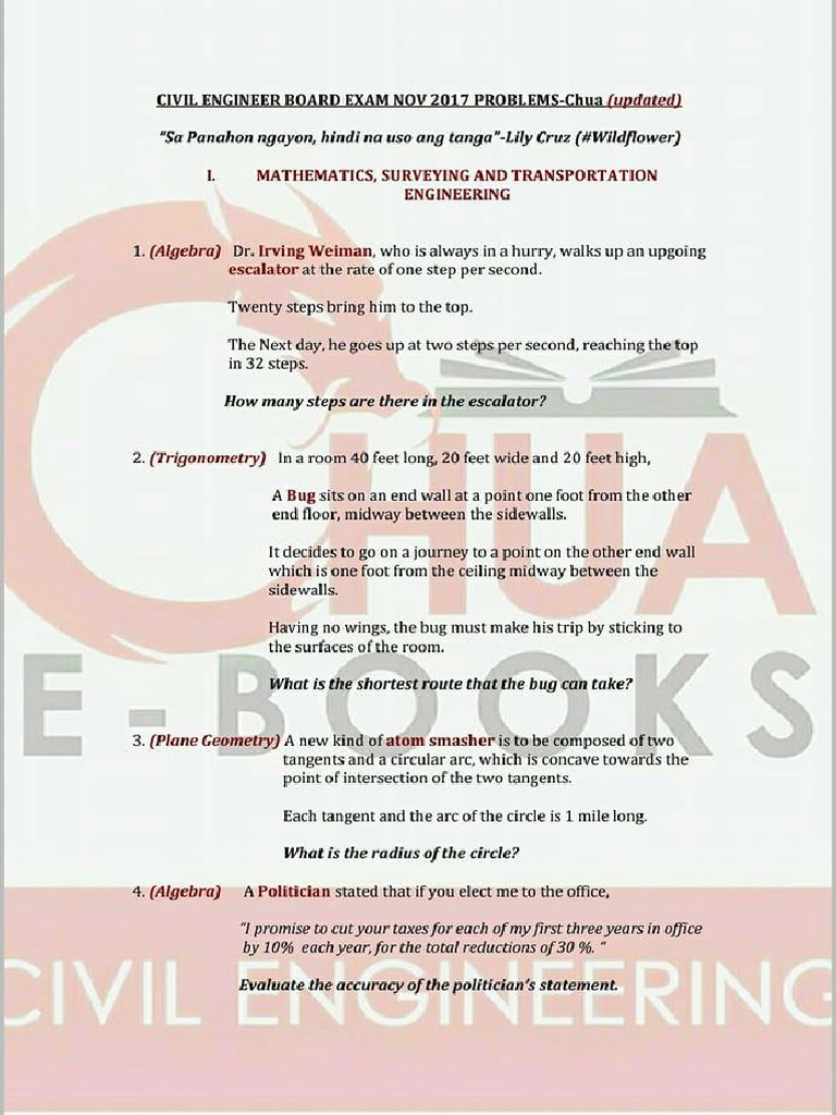 NOV 2017 CE BOARD MATH-60-Problems (Chua) PDF | PDF