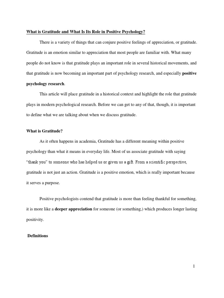 What Is Gratitude And What Is Its Role In Positive Psychology Pdf