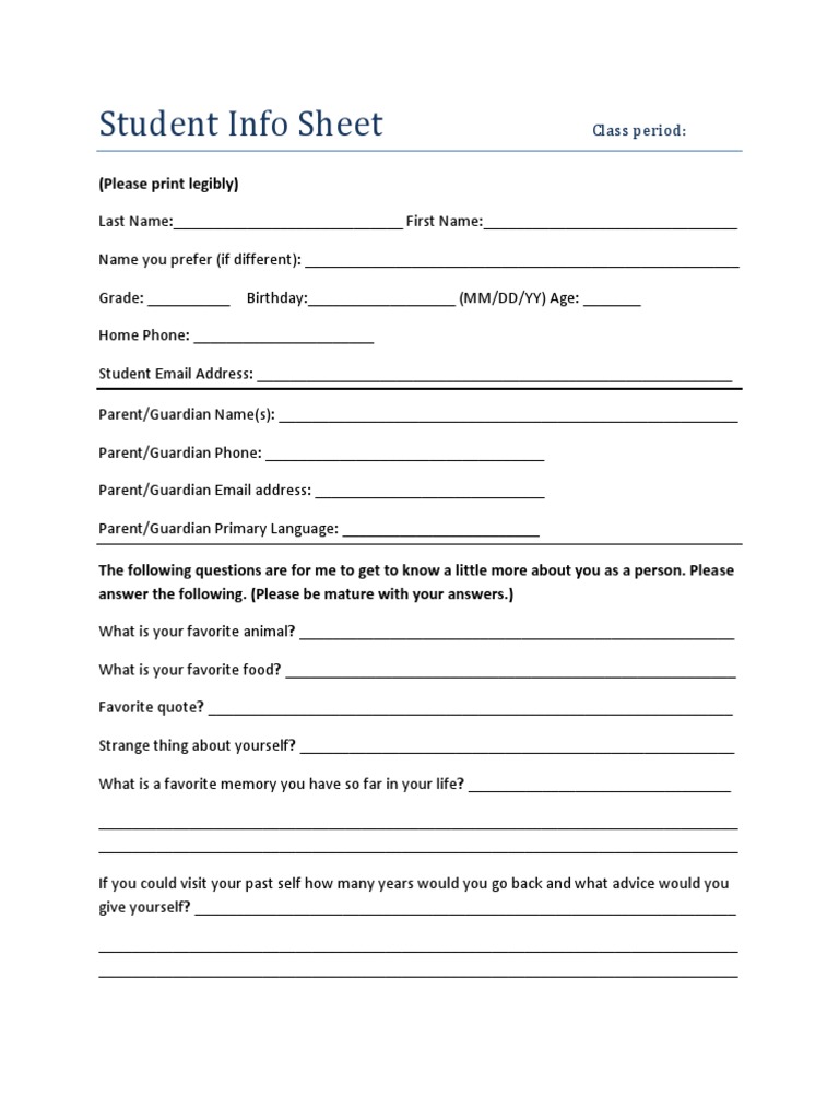 Student Info Sheet PDF