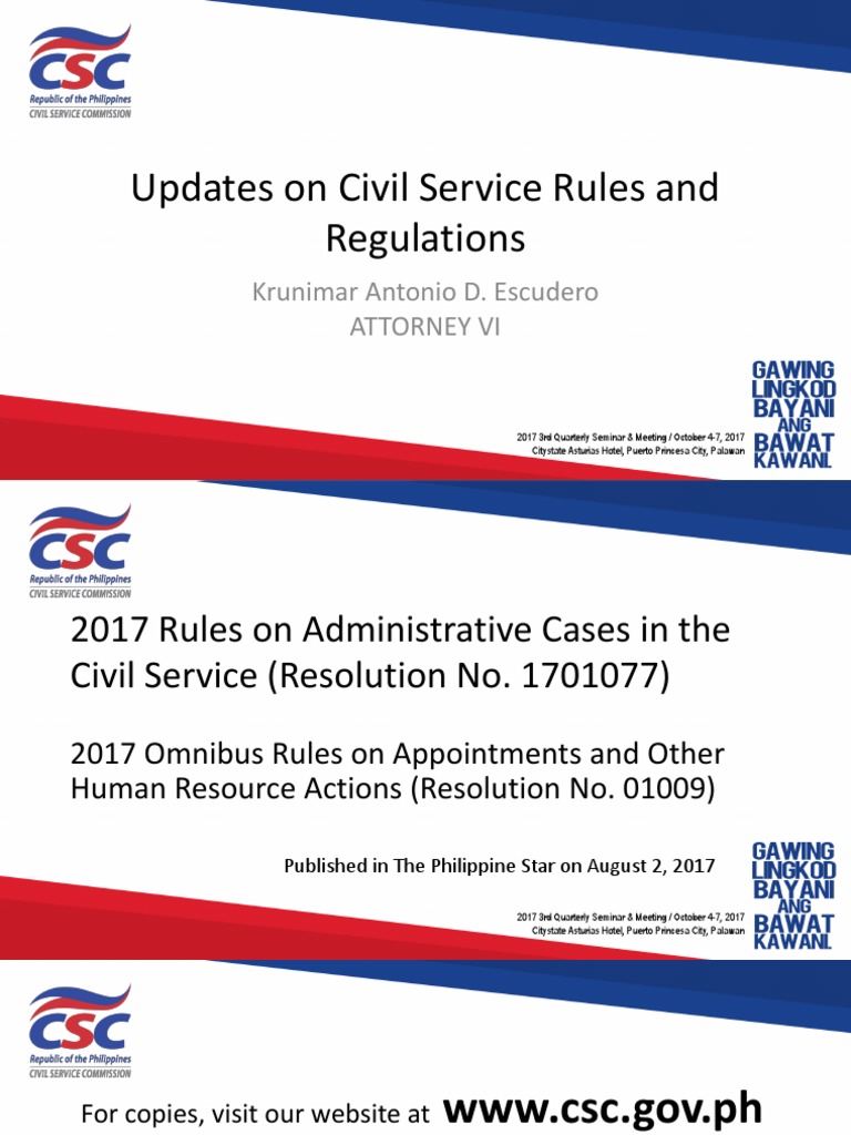 Updates On Civil Service Rules Regulations Atty KA Escudero III