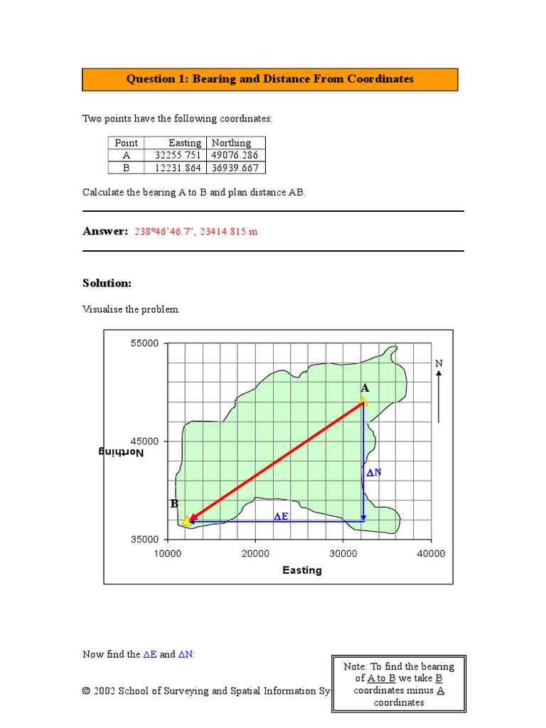 Question 1 Bearing and Distance From Coordinates Easting PDF Cartesian Coordinate System