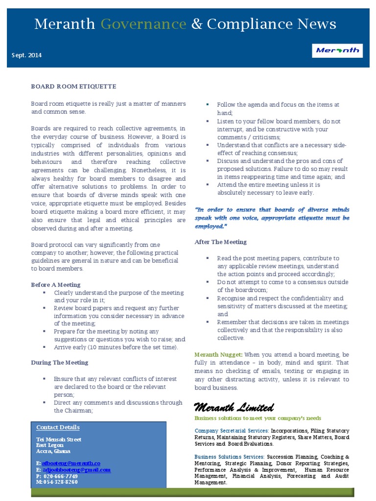 Boardroom Etiquette 09.14 PDF Consensus Decision Making Etiquette