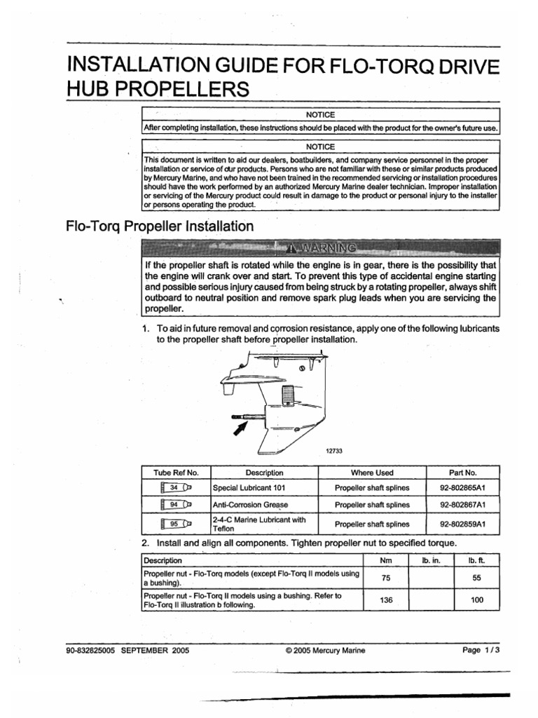 FloTorq Installation Manual for Mercury FlowTorque Propeller