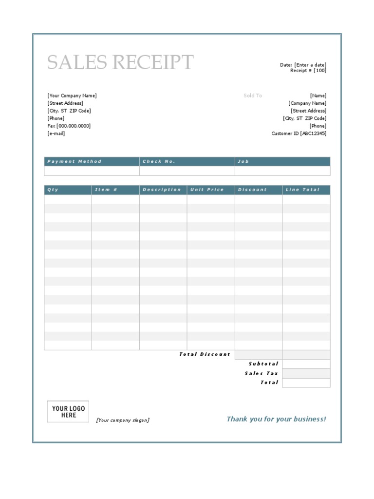 Sales Receipt: Date: (Enter A Date) Receipt # | PDF