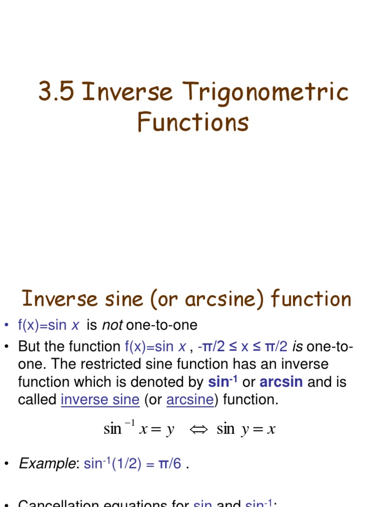 Inverse Trigonometric Functions Explained | PDF | Sine | Trigonometric ...