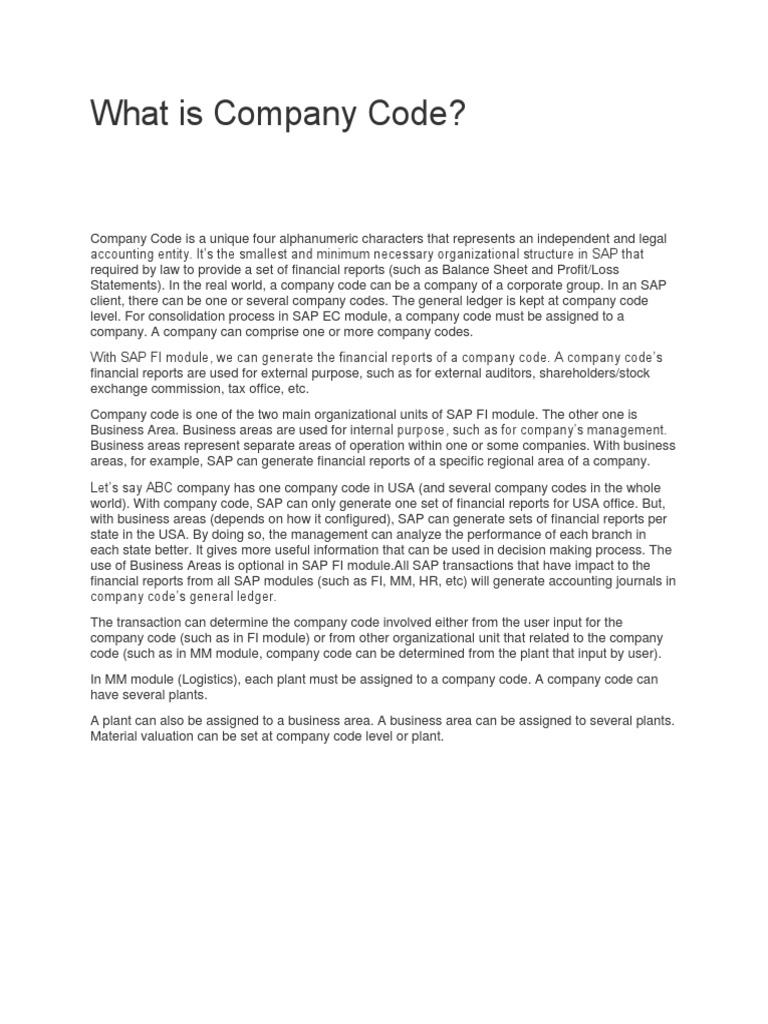 What Is Company Code PDF Financial Statement Business