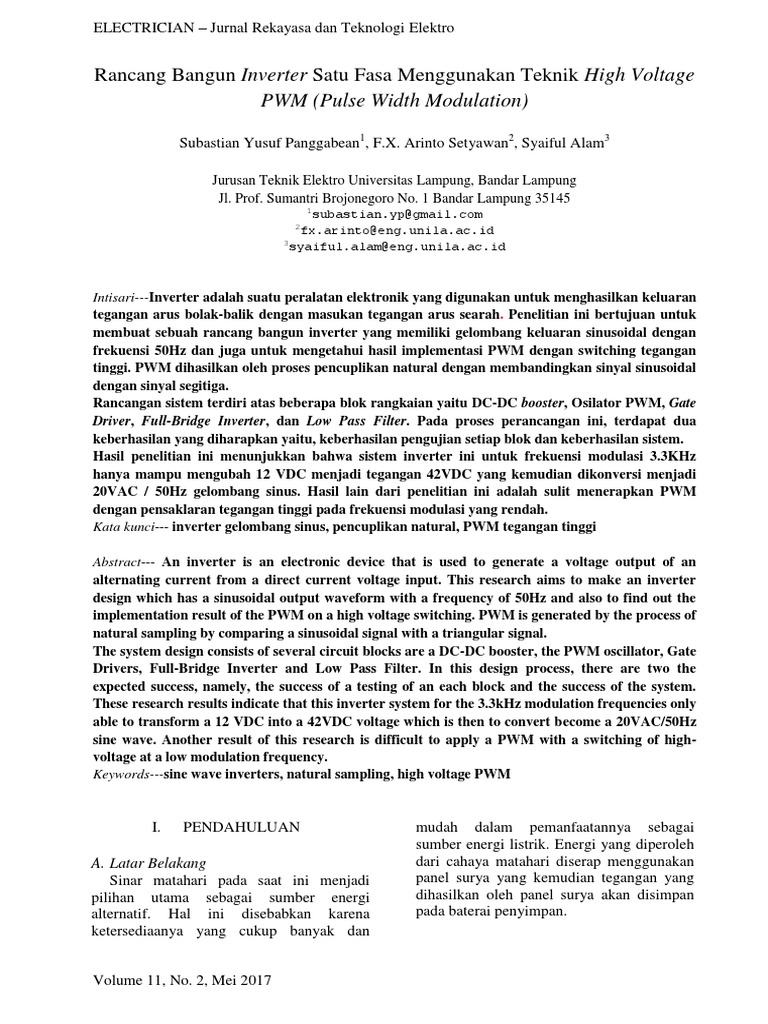 Rancang Bangun Inverter Satu Fasa Menggunakan Teknik High Voltage | PDF