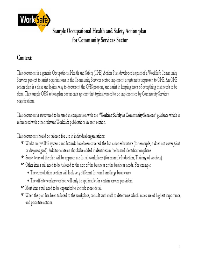 Community Services OHS Action Plan Guide | PDF | Occupational Safety ...