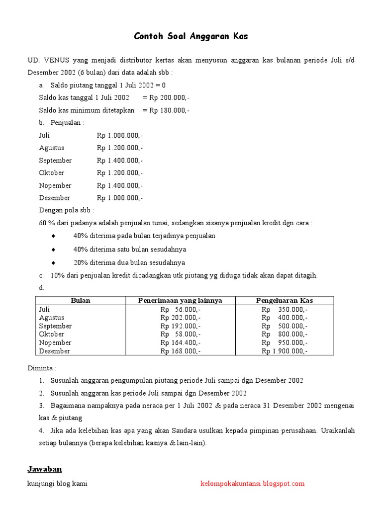 Contoh Soal Anggaran Kas Pdf