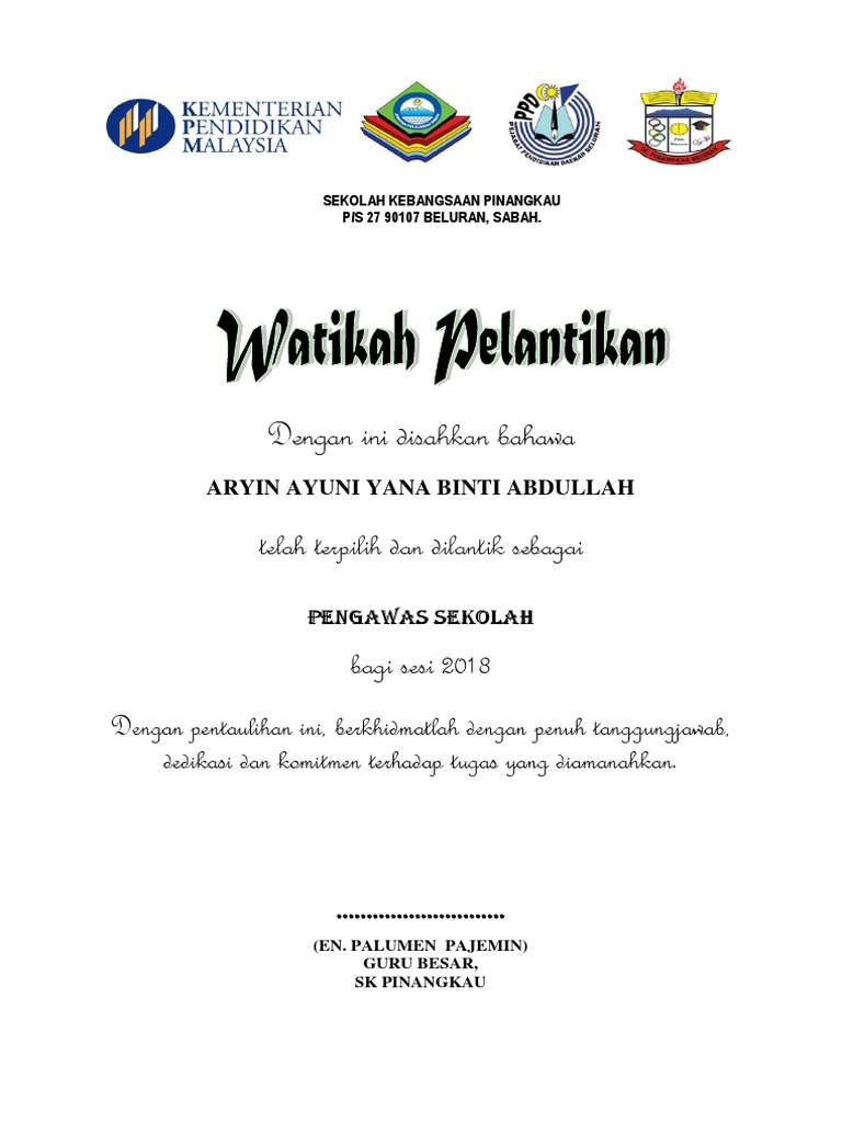 Contoh Surat Rasmi Perlantikn Pibg