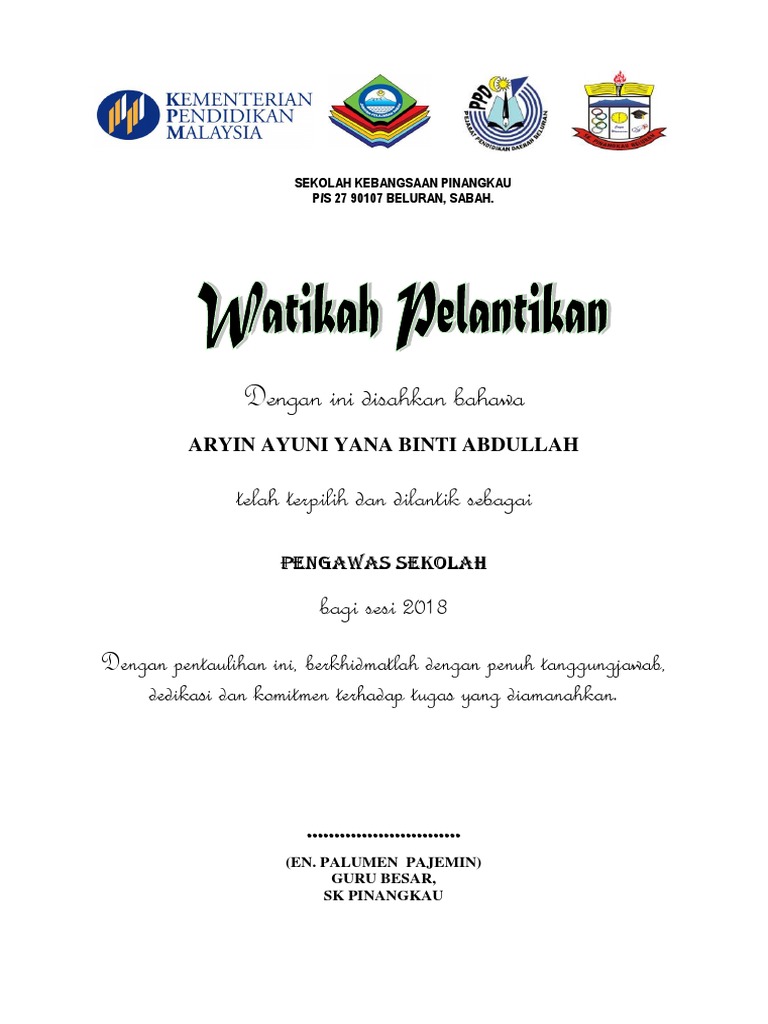 Contoh Surat Ke Majlis Pelantikan Kekanda