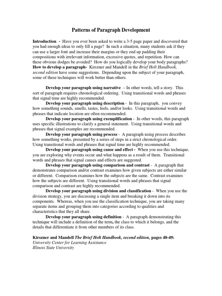 1 Patterns of Paragraph Development | PDF | Paragraph | Phrase