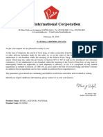 Penta International Corporation: Natural Certificate (Us)