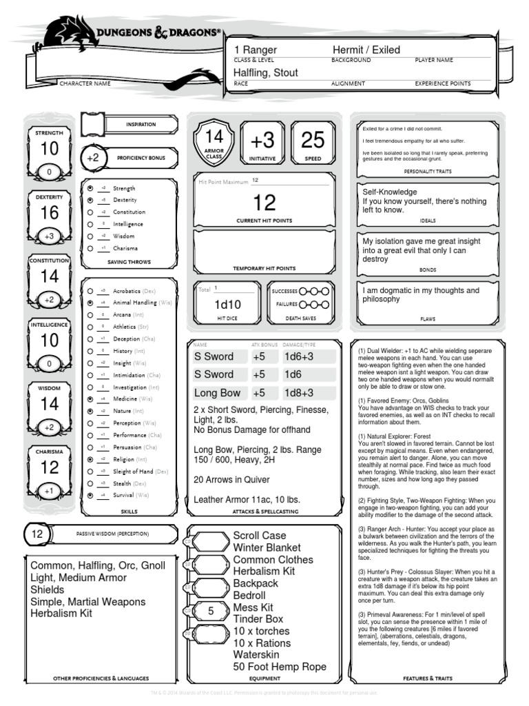 5e Halfling Ranger Level 1 Role Playing Games Fantasy