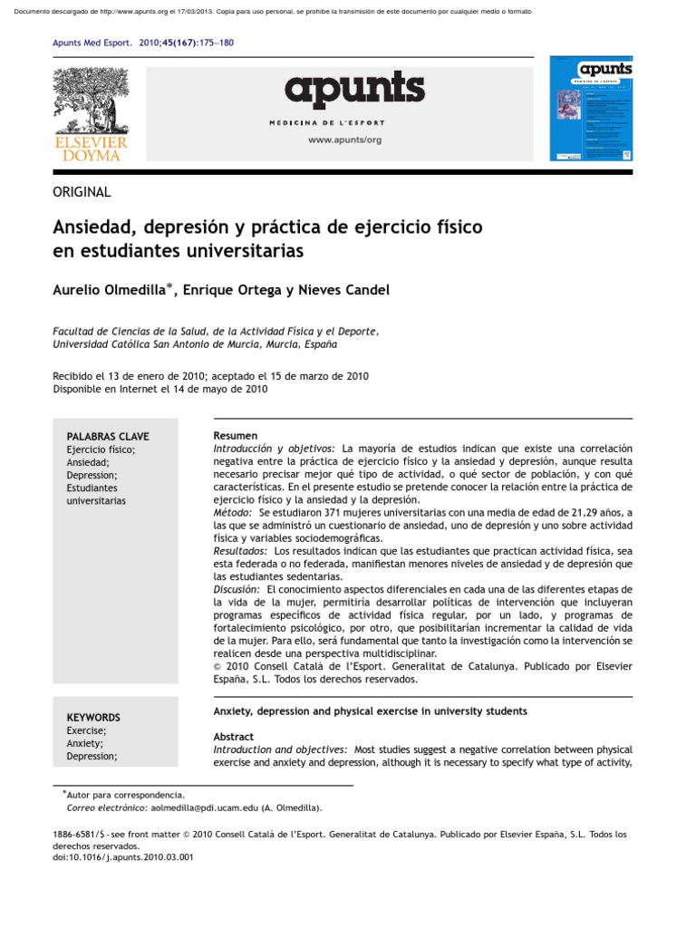 Ansiedad Depresión Y Práctica De Ejercicio Físico En Estudiantes
