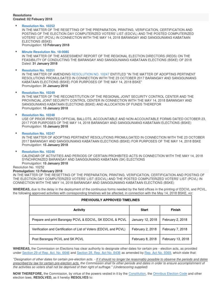 2018 Barangay Election Resolutions | PDF | Elections | Civil Service