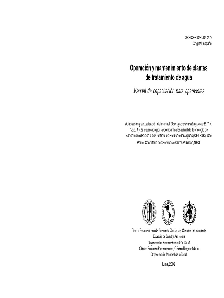 Operación y Mantenimiento de Plantas de Tratamiento de Agua - Manual de ...