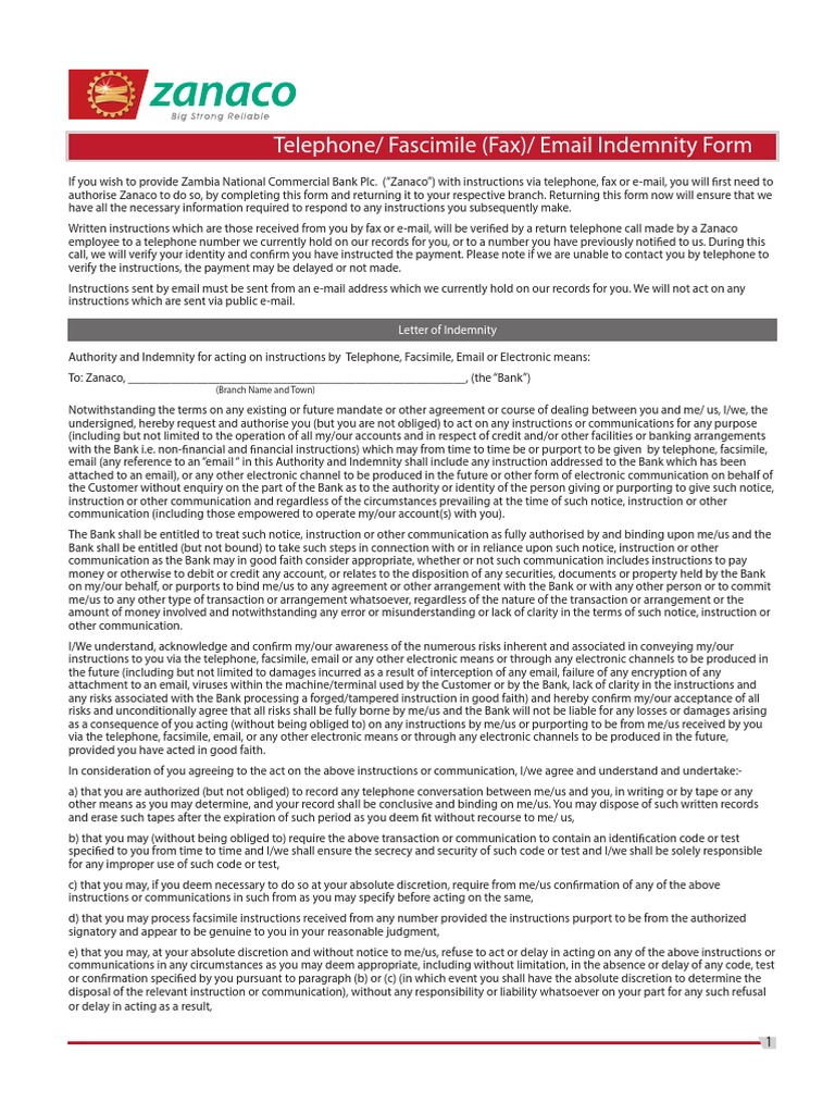 Email Fax Indemnity Form Apri2014 PDF Indemnity Private Law