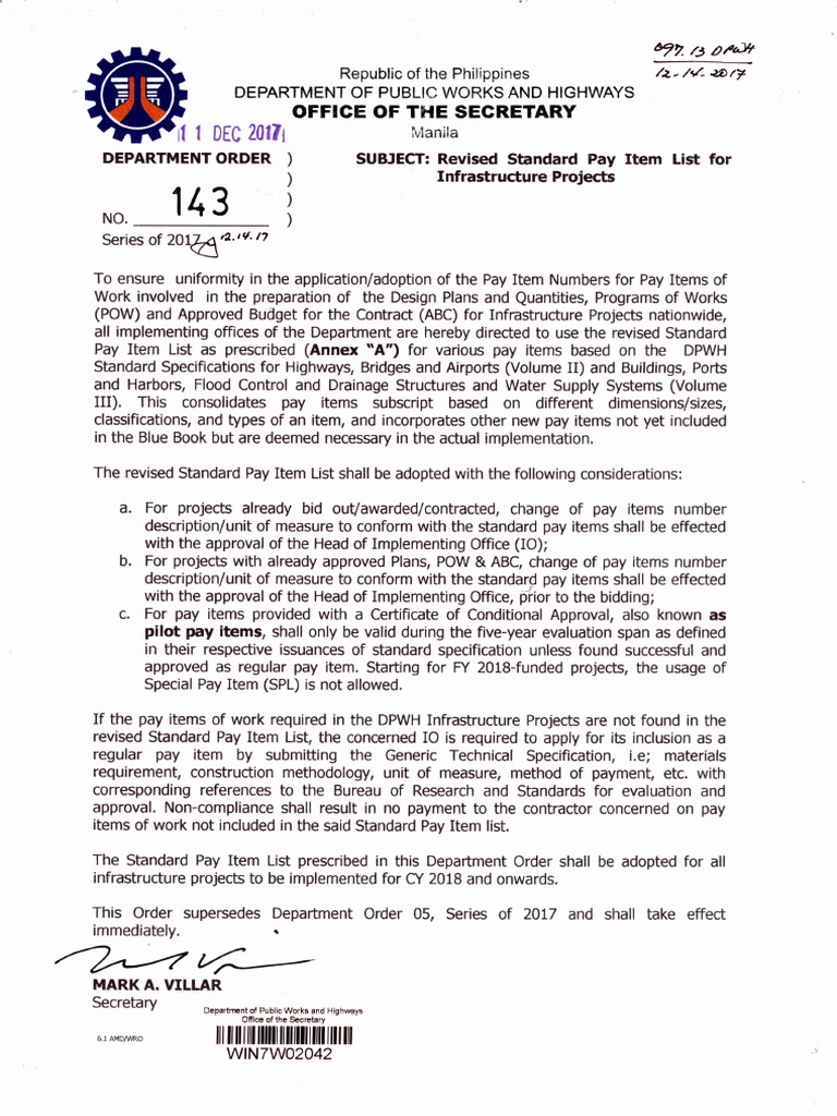 Office Of The Secretary Construction Aggregate Specification Technical Standard