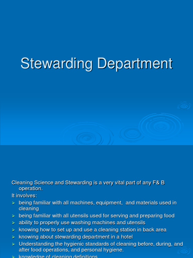 Stewarding Department Overview | PDF | Tableware | Kitchen Utensil