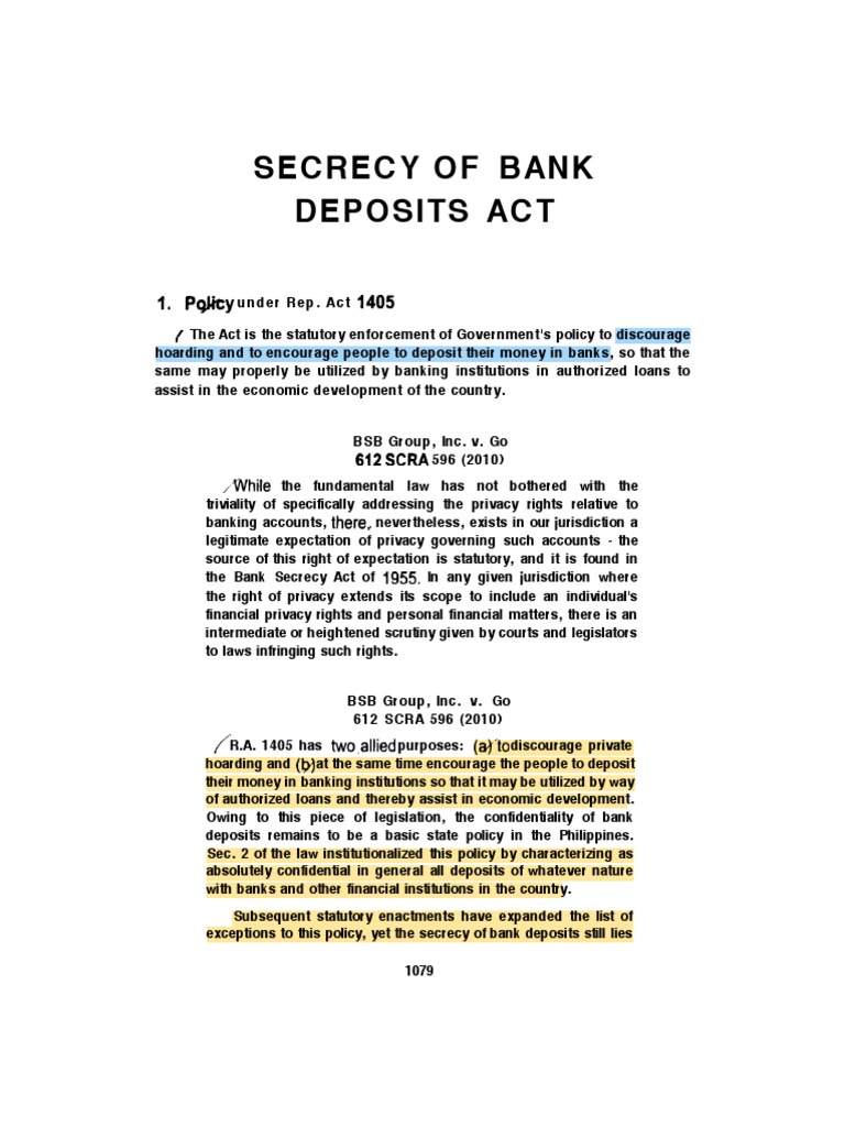 Secrecy of Bank Deposits Act Overview | PDF | Banks | Lawsuit