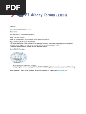 Paklaring pt albany corona lestari pdf Profil PT Albany Corona Lestari.