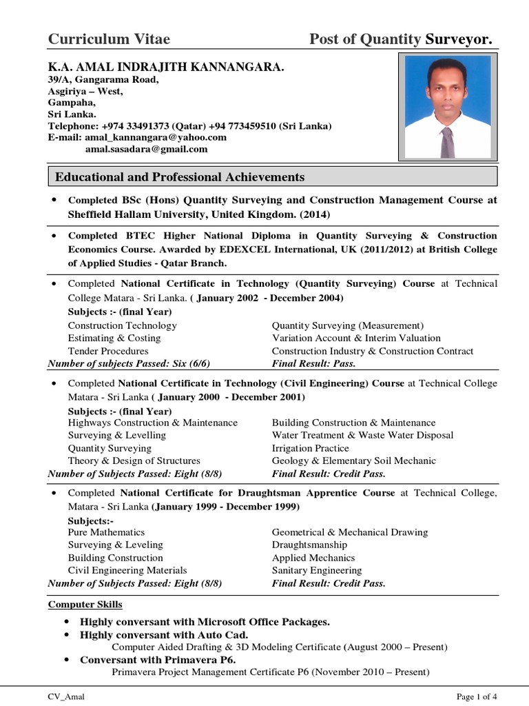 26062014121745cv Quantity Surveyor Pdf Technical Drawing Civil Engineering