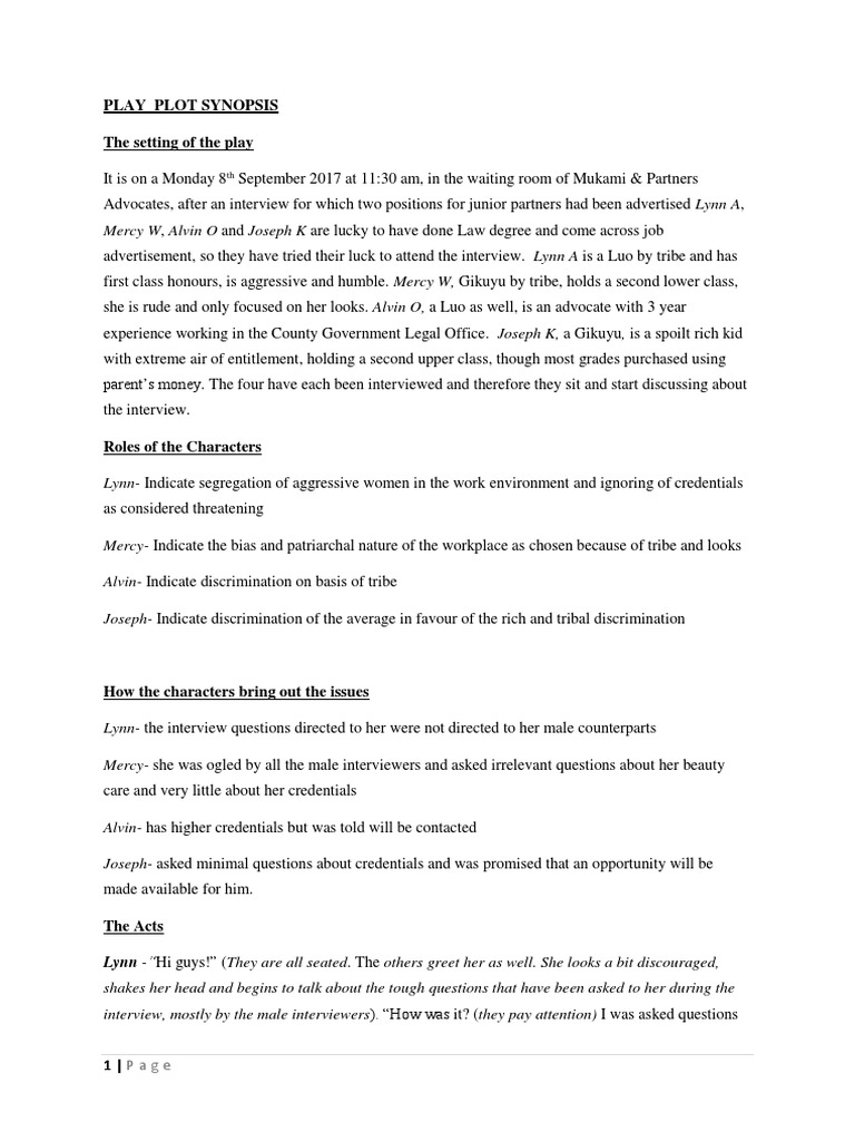 Final Draft - Play Synopsis Draft | Download Free PDF | Discrimination