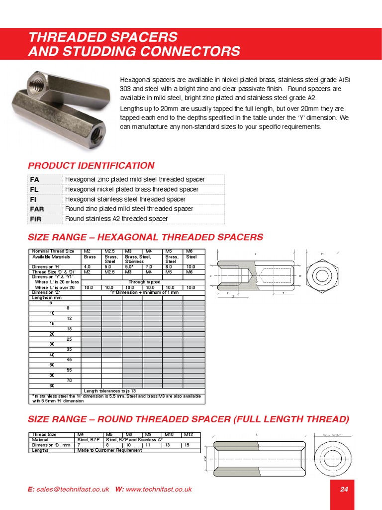 Threaded Spacers and Studding Connectors: Product Identification | PDF ...