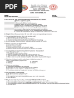 Long Test in Health NAME: - DATE: - YEAR AND SECTION: - SCORE