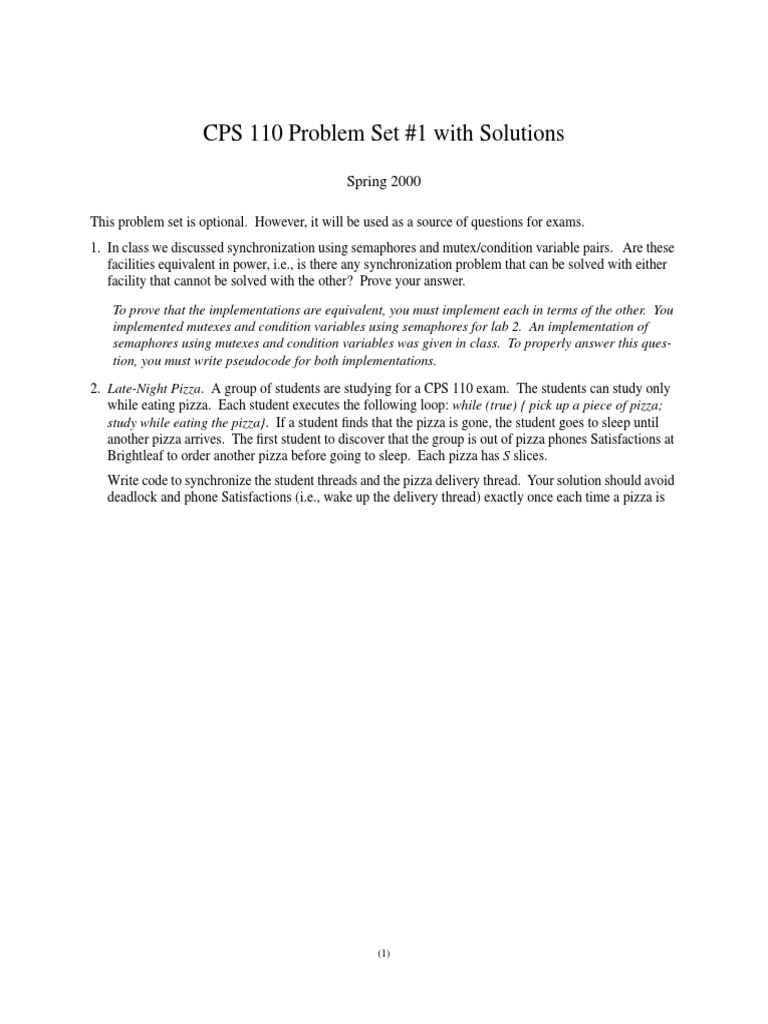CPS 110 Problem Set #1 With Solutions: Spring 2000 | Download Free PDF ...