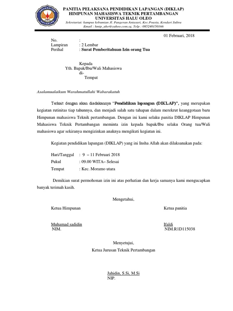 Surat Izin Orang Tua Mahasiswa Pdf