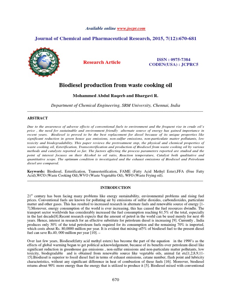 Biodiesel from Waste Cooking Oil Production | PDF | Biodiesel | Diesel Fuel