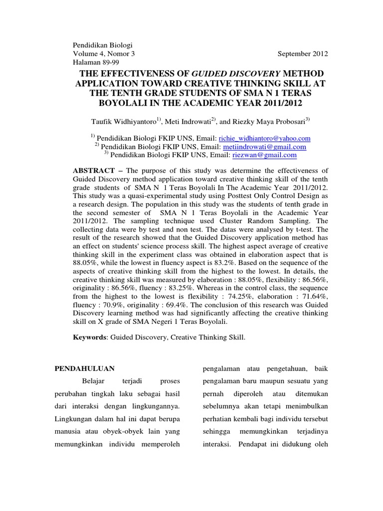Guided Discovery Method in Biology Education | PDF | Wellness | Science ...