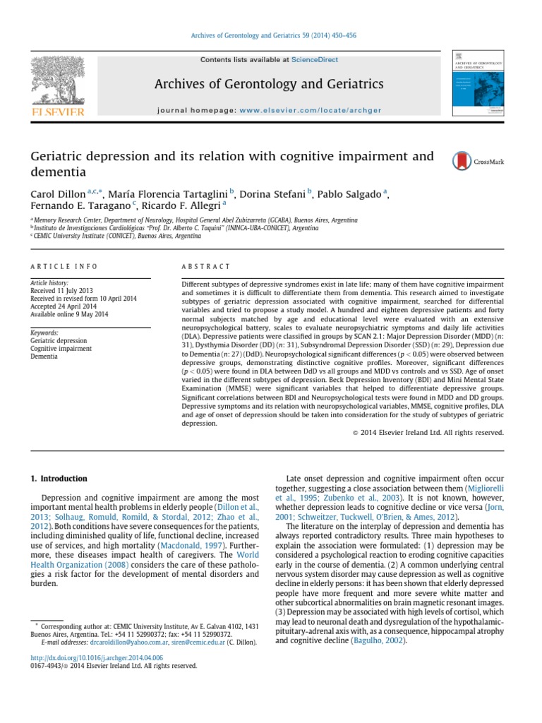 Geriatric Depression and Cognitive Impairment | PDF | Dementia | Major ...