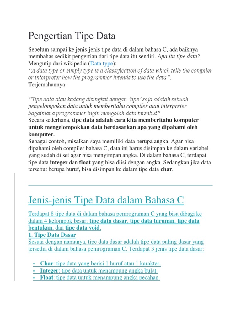 Pengertian dan Jenis Tipe Data C | PDF
