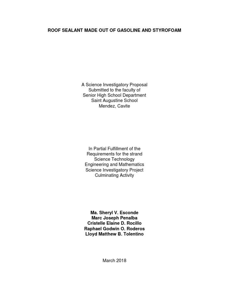 Roof Sealant Made Out of Gasoline and Styrofoam PDF