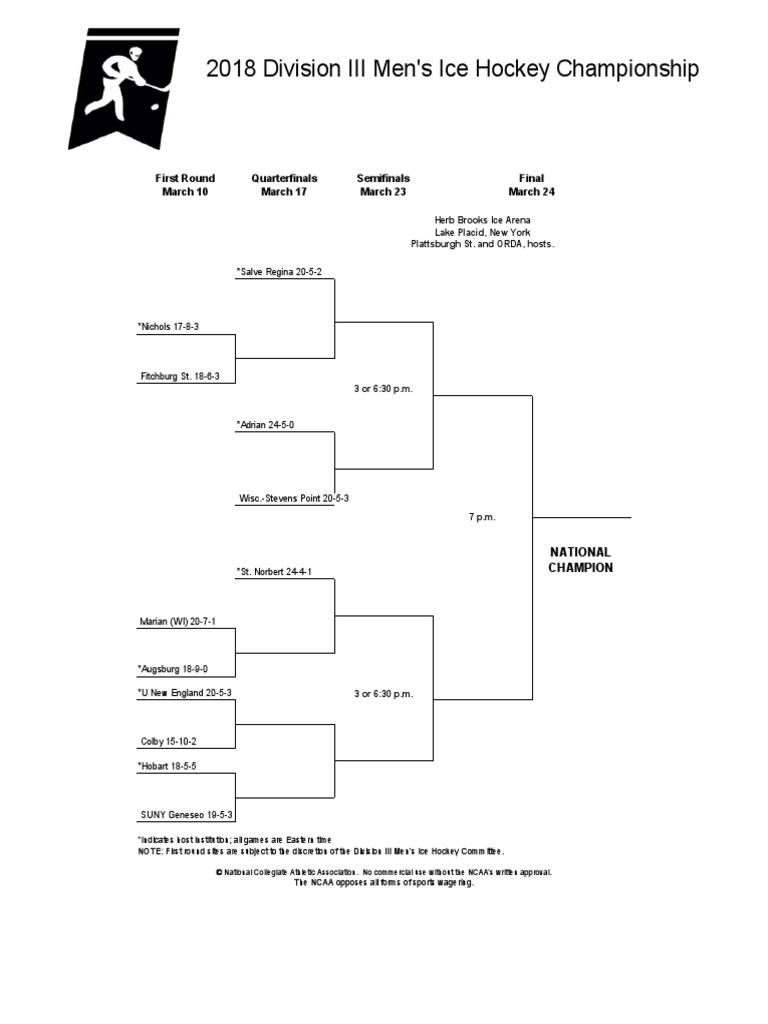 NCAA Division III Men's Hockey Tournament Bracket PDF