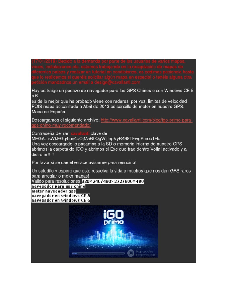 IGO Primo para GPS Chino: Descarga y Guía | PDF