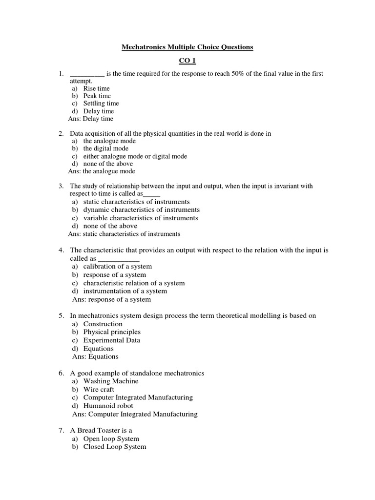 Mechatronics MCQ PDF Sensor Amplifier
